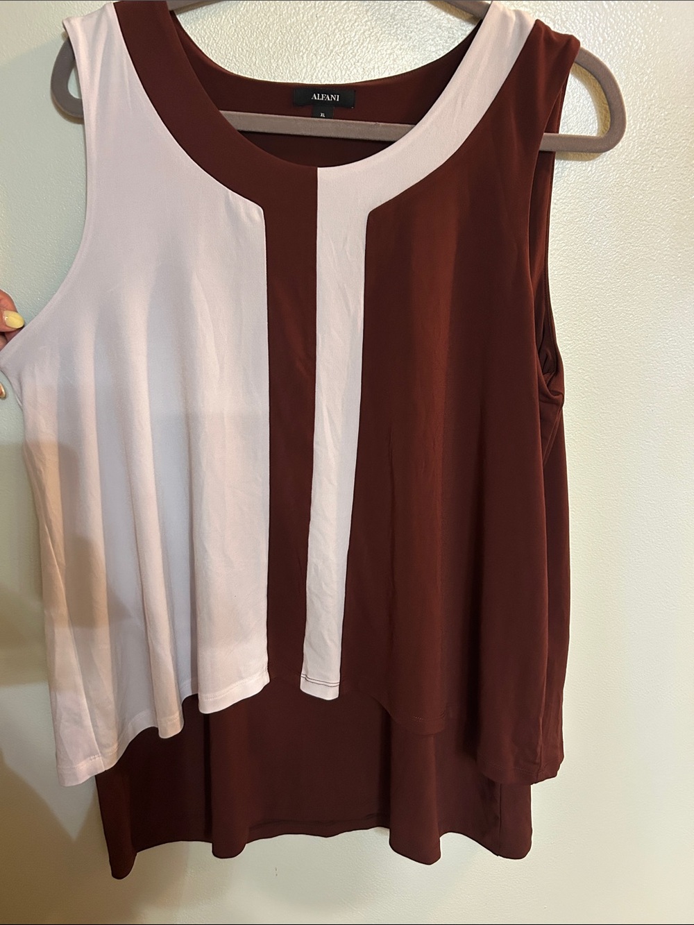Alfani Sleeveless Two-Tone Tank in White and Brown